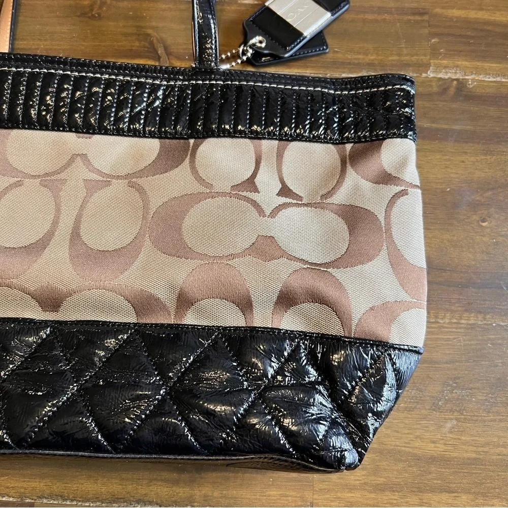 Vintage Coach Poppy Quilted Tote Shoulder Bag Signature CC Black Tan G1176